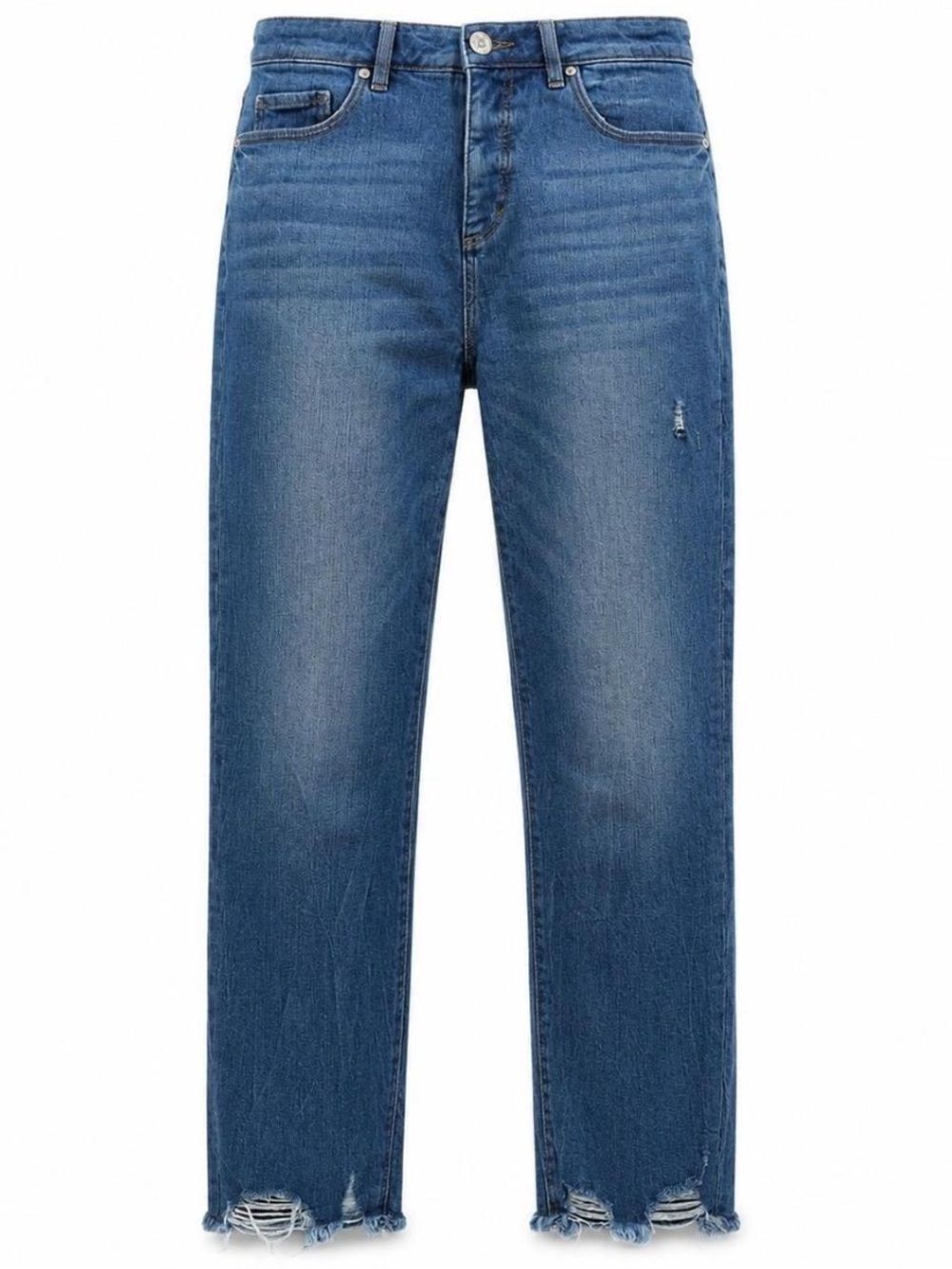 Loft Curvy High Waist Straight Crop Raw Hem Medium Wash Denim Jeans Sz 33/16 P